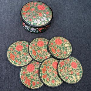 Set of 6 - Beautiful hand painted coasters from Kashmir